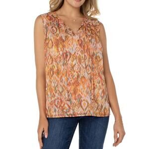 Liverpool Los Angeles Shirred Tie Front Blouse Sleeveless Top M Granola Sheer